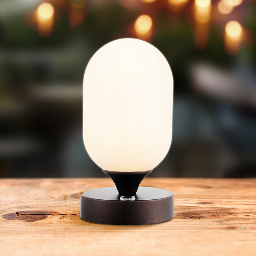 Eli 8" Bohemian Farmhouse Iron Rechargeable Integrated LED Table Lamp, Black