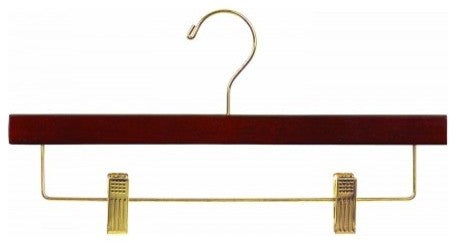 Wooden Bottom Hanger With Clips, Walnut/Brass, Box of 100