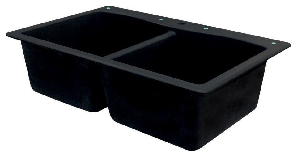 Aversa 33"x22"x9.5" Granite Double Drop Kitchen Sink, 1 Faucet Hole, Black