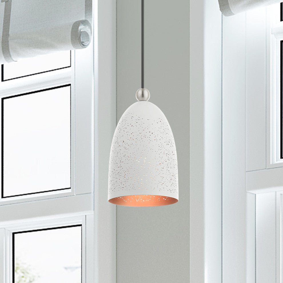 Livex Lighting Arlington 1 Light White, Brushed Nickel Accents Petite Pendant