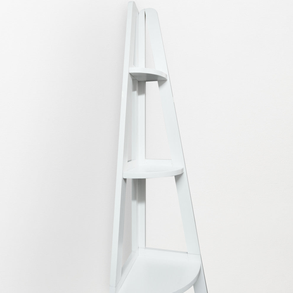 5-Shelf Corner Ladder Bookcase, White