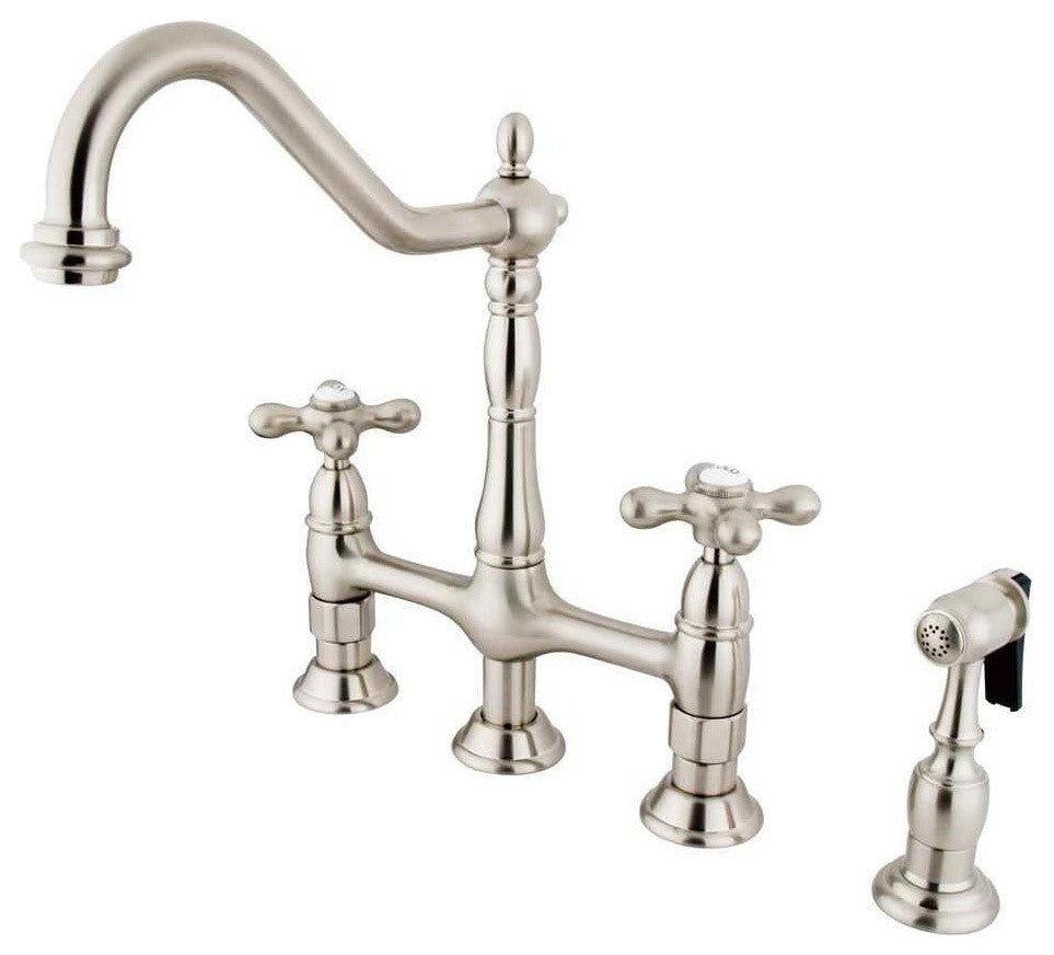 Satin Nickel Heritage 8" Center Kitchen Faucet With Side Sprayer KS1278AXBS