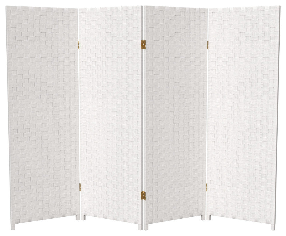 4' Tall Woven Fiber Room Divider, White, 4 Panel