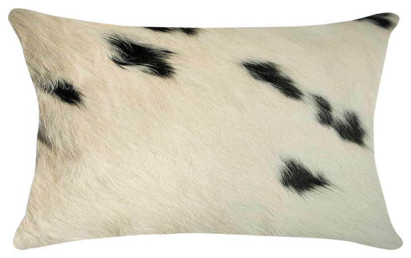 Natural Torino Cowhide Pillow 12"x20", White and Black
