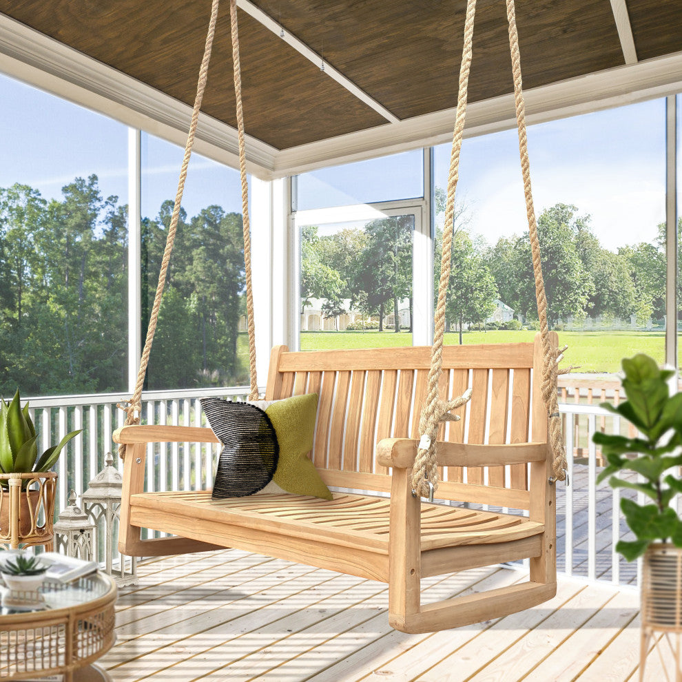 Teak Wood San Juan Double Outdoor Porch Swing, 4'