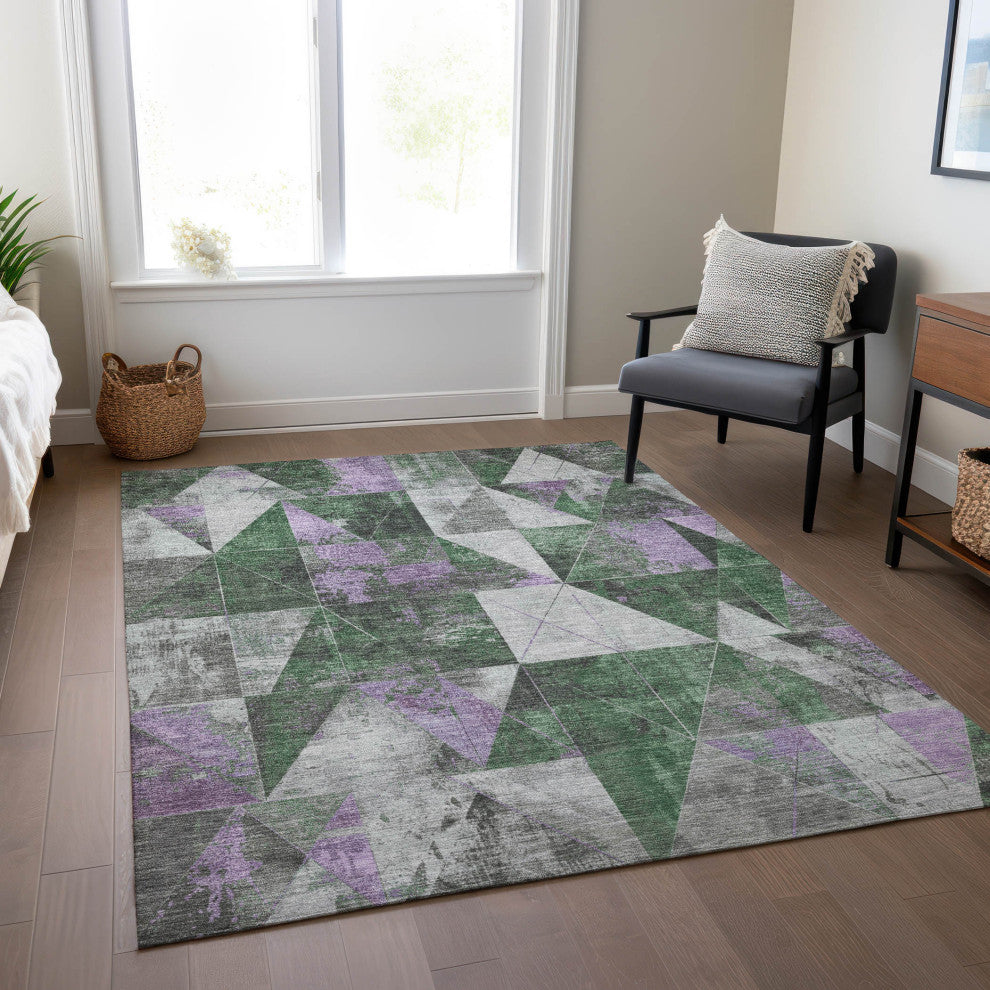 Machine Washable Indoor/Outdoor Chantille ACN1888 Emerald 3' x 5' Rug
