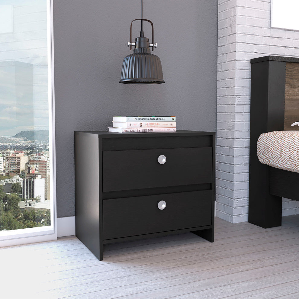 Lily Nightstand with 2 Drawers, Black
