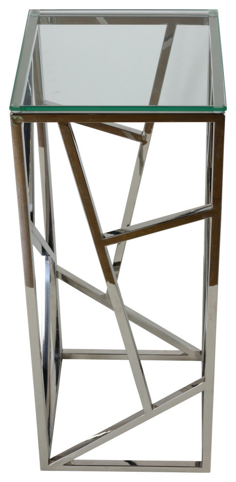 Cortesi Home Pisa Plant Stand Side Table, Stainless Steel With Glass Top
