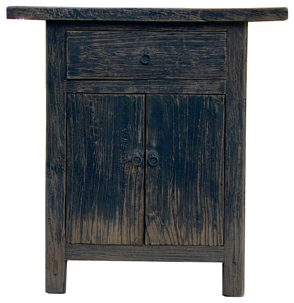 Distressed Rustic Black Rough Grain Wood Side Table Nightstand Cabinet Hws4315