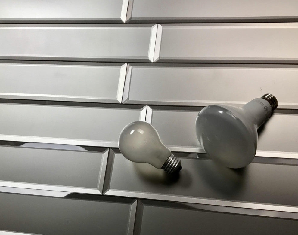 Frosted Elegance 3"x12" Beveled Glass Subway Tile,Matte Gray, Piece