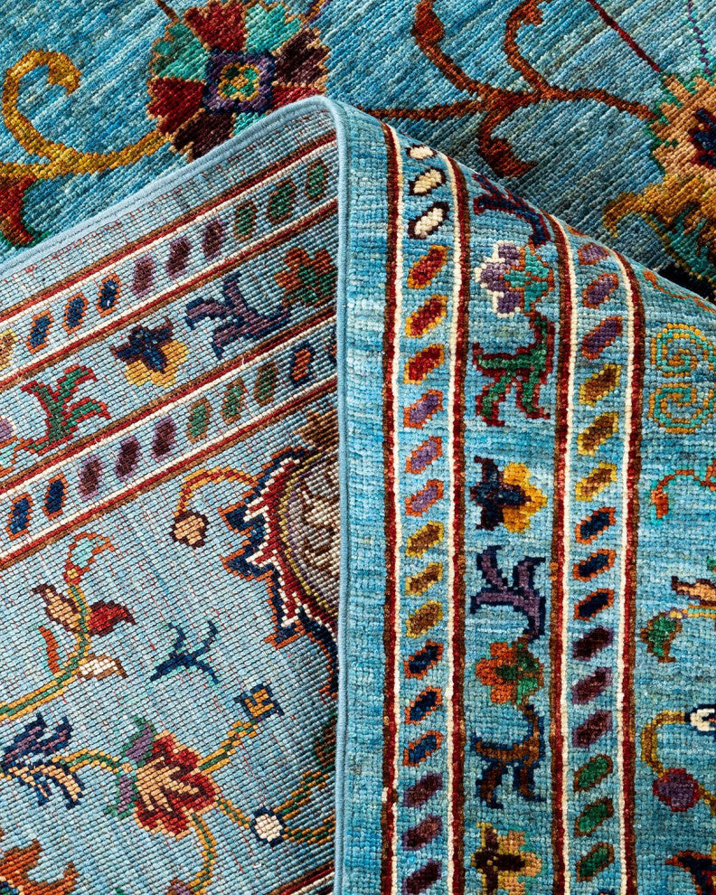 Tribal One-of-a-Kind Hand-Knotted Area Rug Light Blue, 9' 2" x 11' 4"