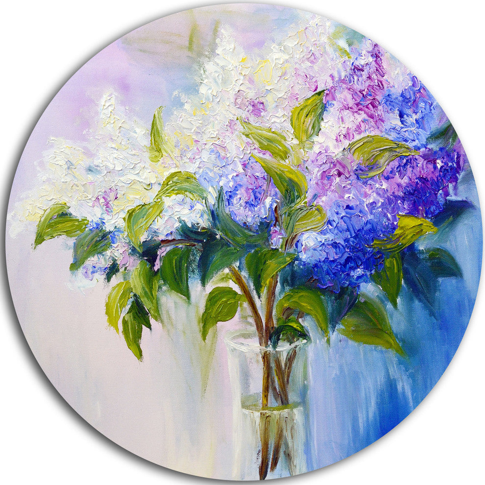 Blue And White Lilacs In Vase, Floral Round Wall Art, 23"