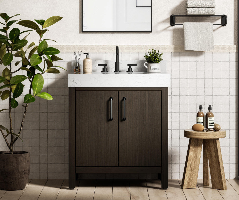Home Living 30" Single Bathroom Vanity, Mocha Brown With Backsplash