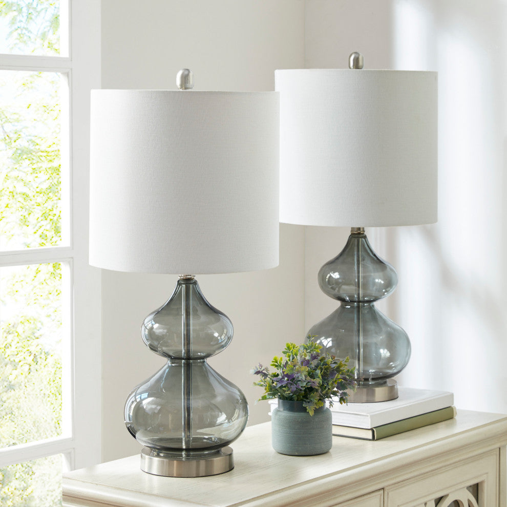 Ellipse Curved Glass Table Lamp Set of 2, Gray