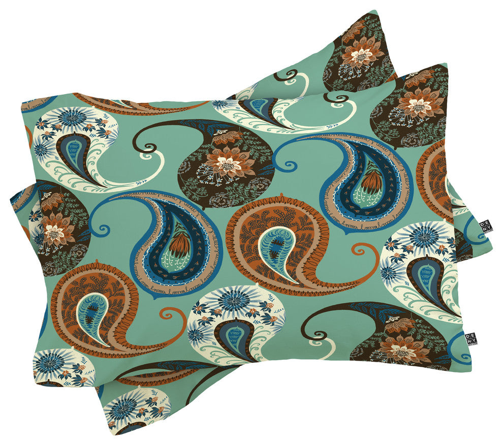 Deny Designs Pimlada Phuapradit Teal Floral Paislys Pillowcase