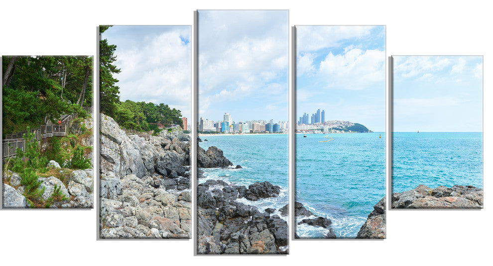 "Pathway Along The Coast of Dogbane" Landscape Wall Art, 5 Panels, 60"x32"