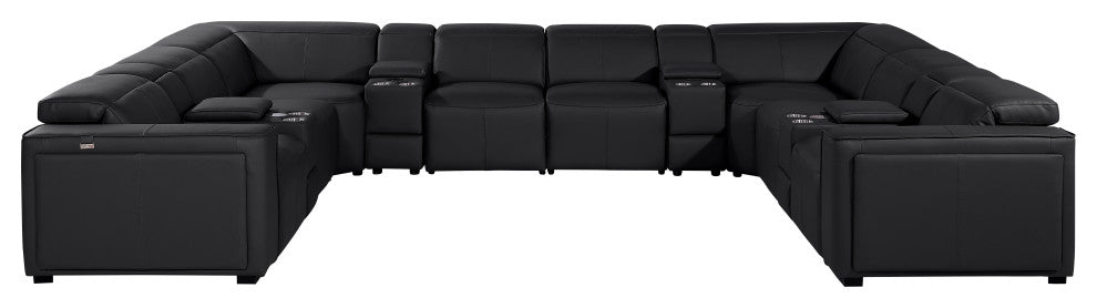 Niccolo Italian Leather 12-Piece U-Shaped 4 Power Reclining Sectional, Black