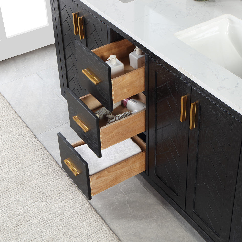 Altair Gazsi Black Oak Bathroom Vanity Set, 60", With Mirror