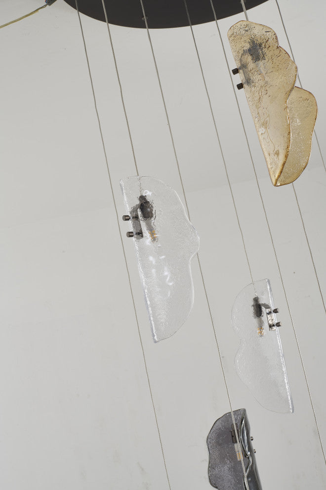 12-Light Black Chandelier With Clear, Smoke, And Amber Glass Accents