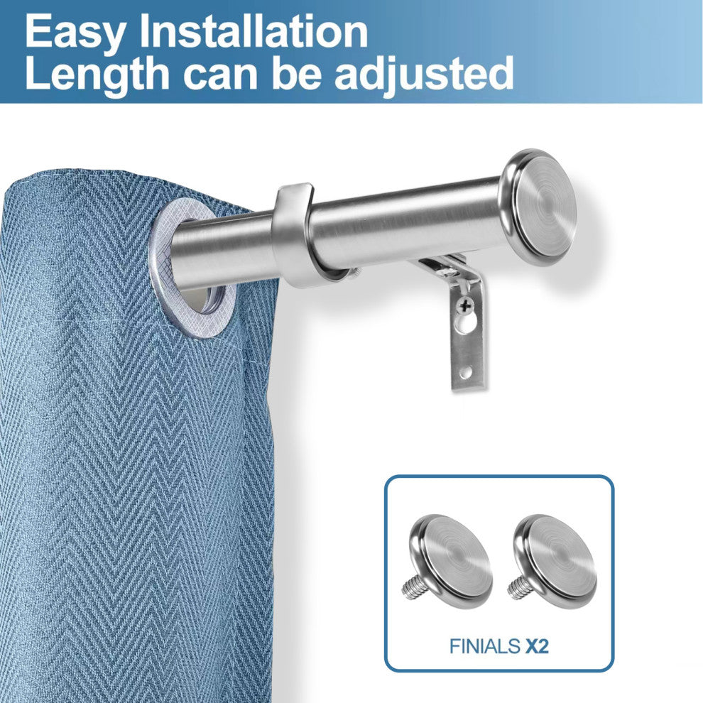 1" Bouton Drapery Curtain Rod, Brushed Steel, 84"-120"