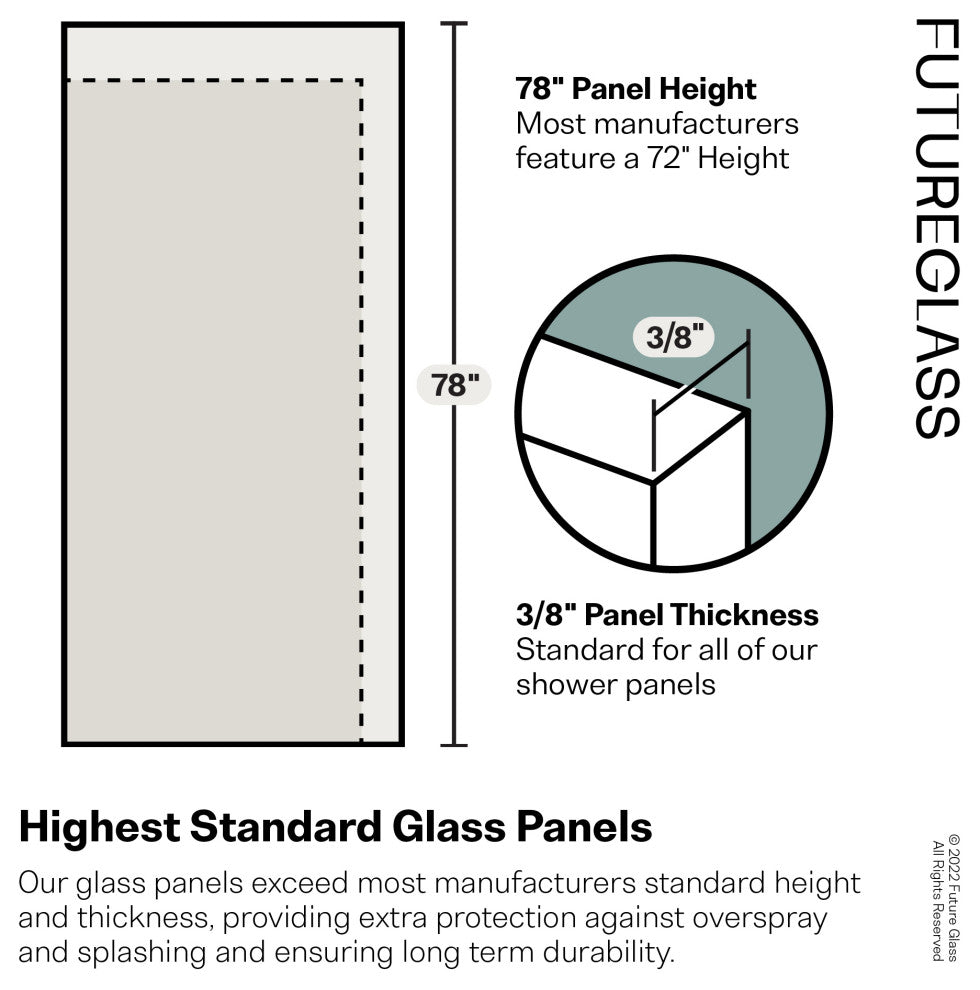 40"x78" Frameless Shower Door Single Fixed Panel Fluted, Satin Brass