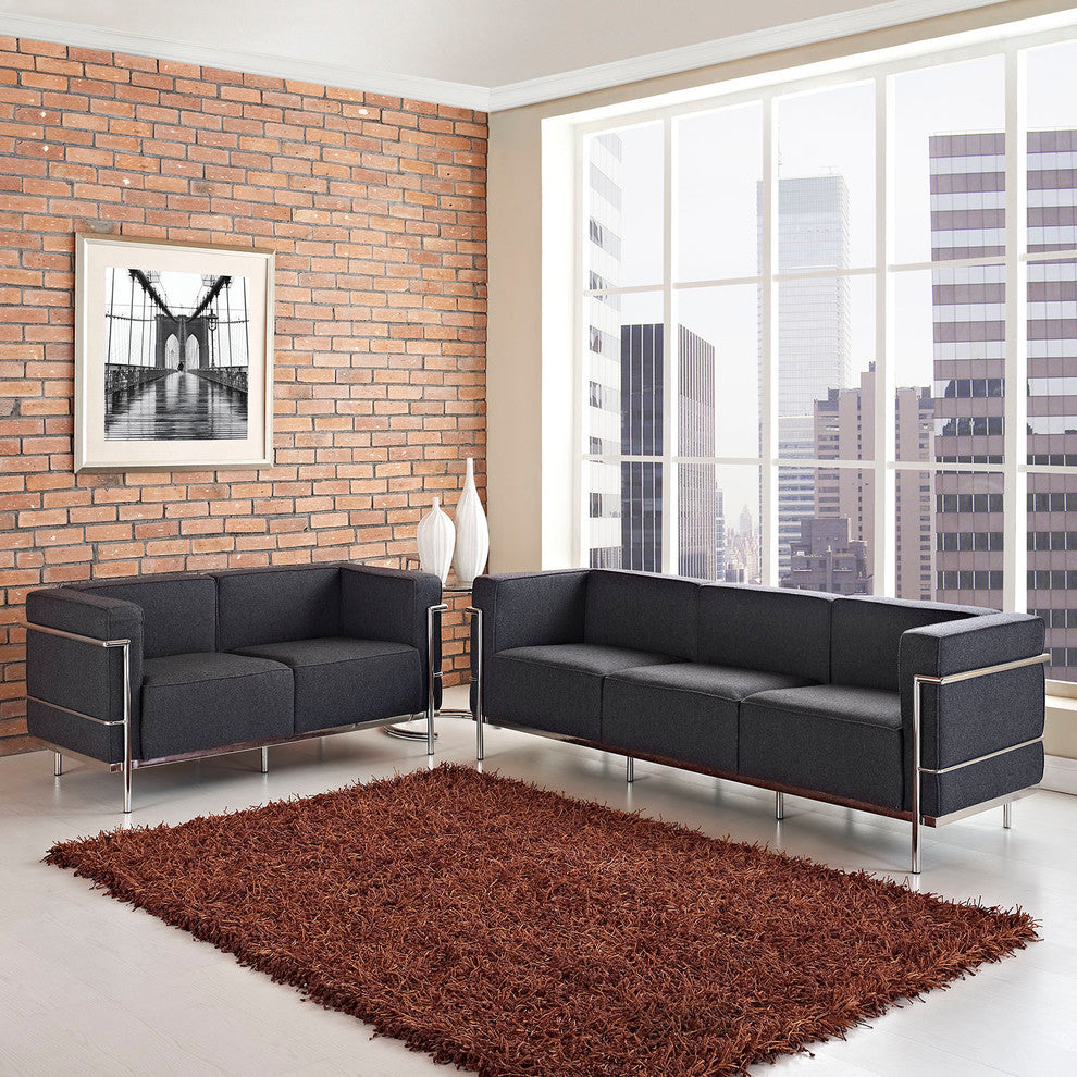 Modern Contemporary Living Room Loveseat and Sofa 2-Piece Set Dark Gray