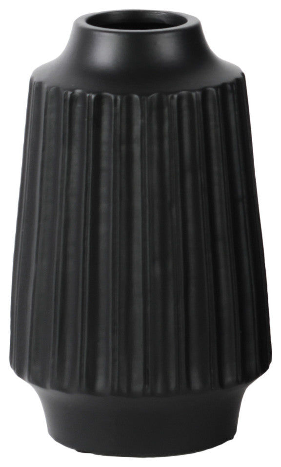 Ceramic Vase, Matte Black, 4.75"x4.75"x8"