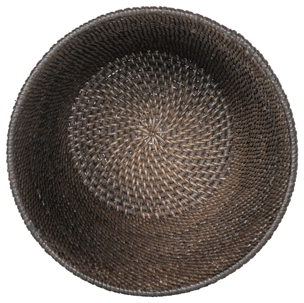 Loma Round Rattan Paper Waste Basket, Espresso