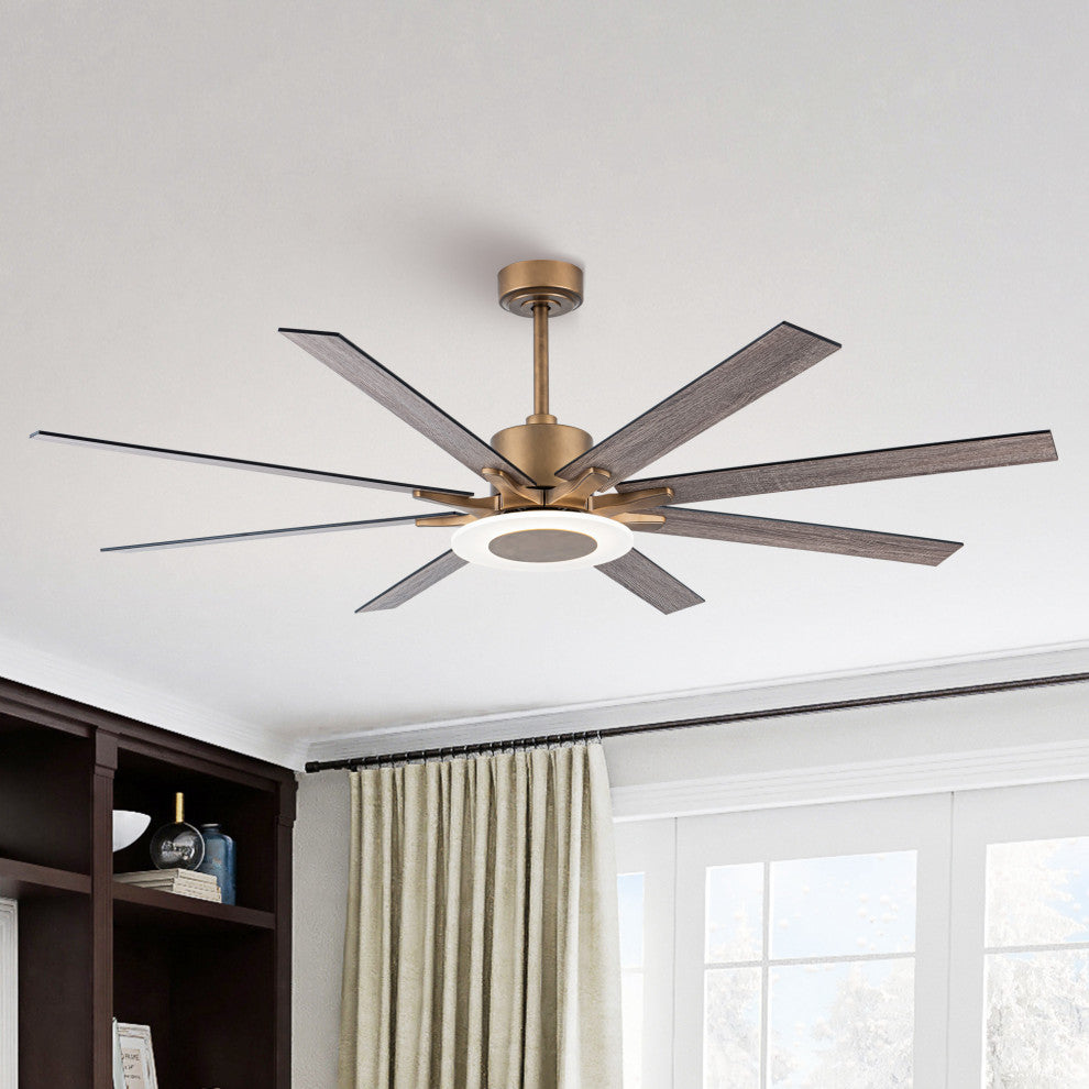 65 in Integrated LED Reversible Antique Gold Ceiling Fan With Remote Control