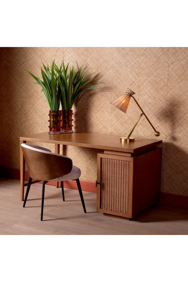 Rattan Door Wooden Desk, Eichholtz Borchard