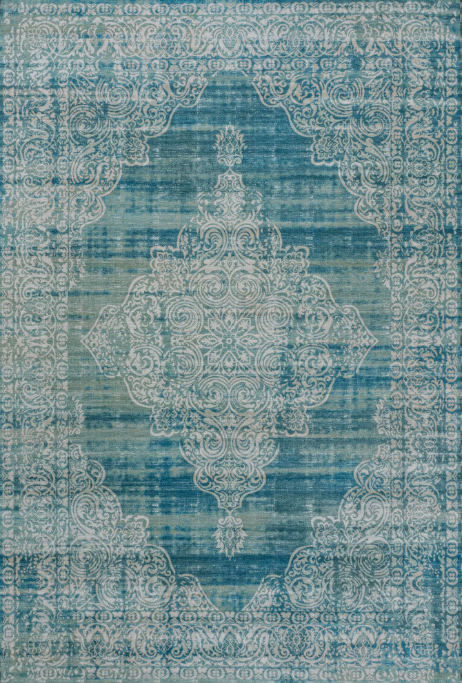 Regis Bohemian Medallion Machine Washable Indoor Area Rug, Navy, 8 X 10