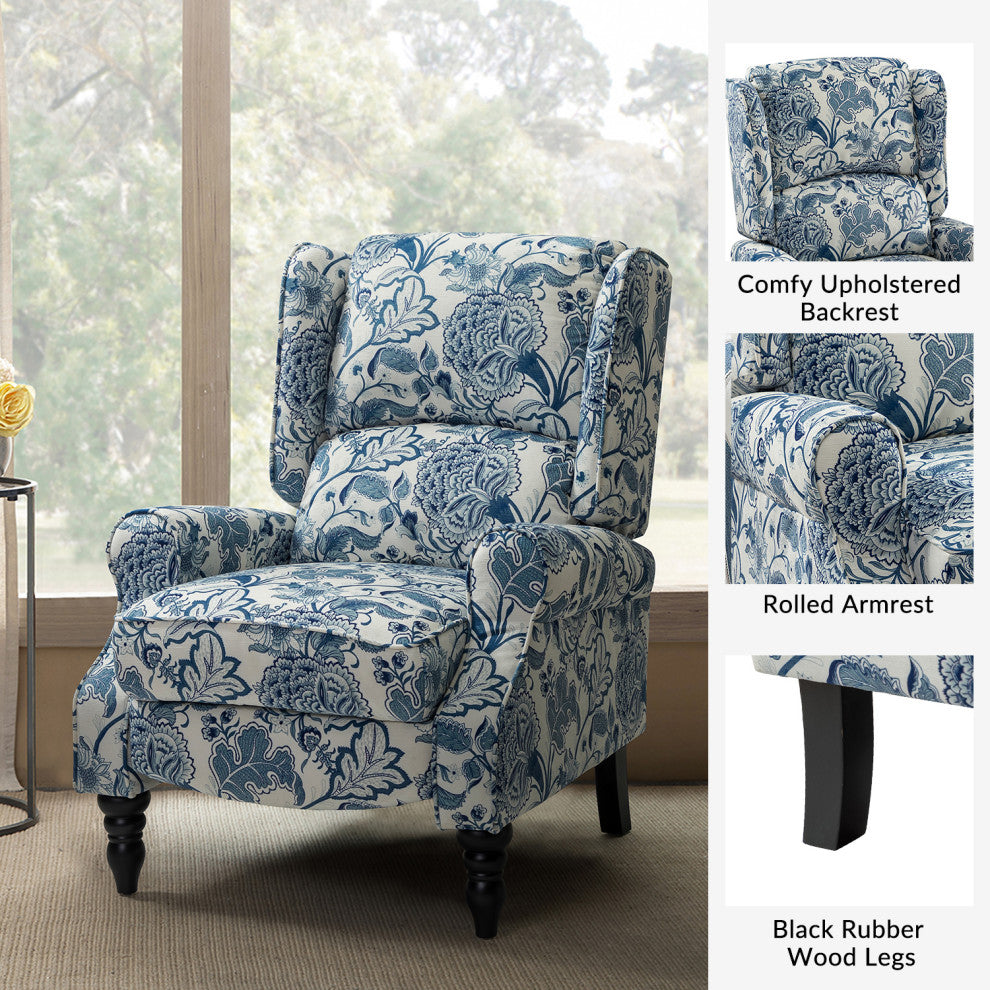 Modern Push-Back Plaid Recliner with Rolled Armrest, Jacobean