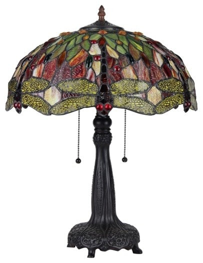 EMPRESS Tiffany-style 2 Light Dragonfly Table Lamp 16inches Shade