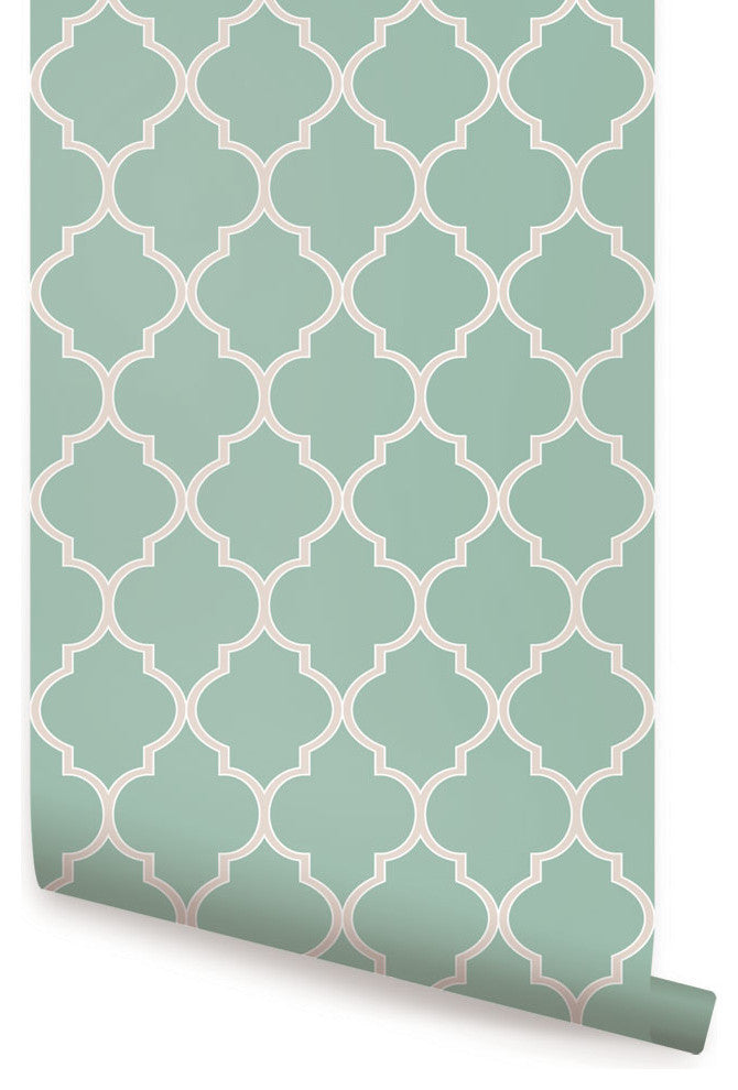 Moroccan Peel and Stick Vinyl Wallpaper, Mint, 24" X 60"
