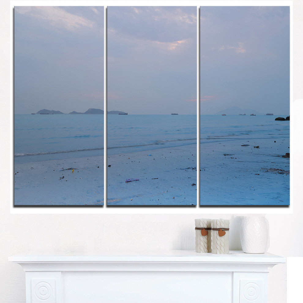 "Light Blue Sunset at Lung Kwu Tan Beach" Metal Wall Art, 3 Panels, 36"x28"