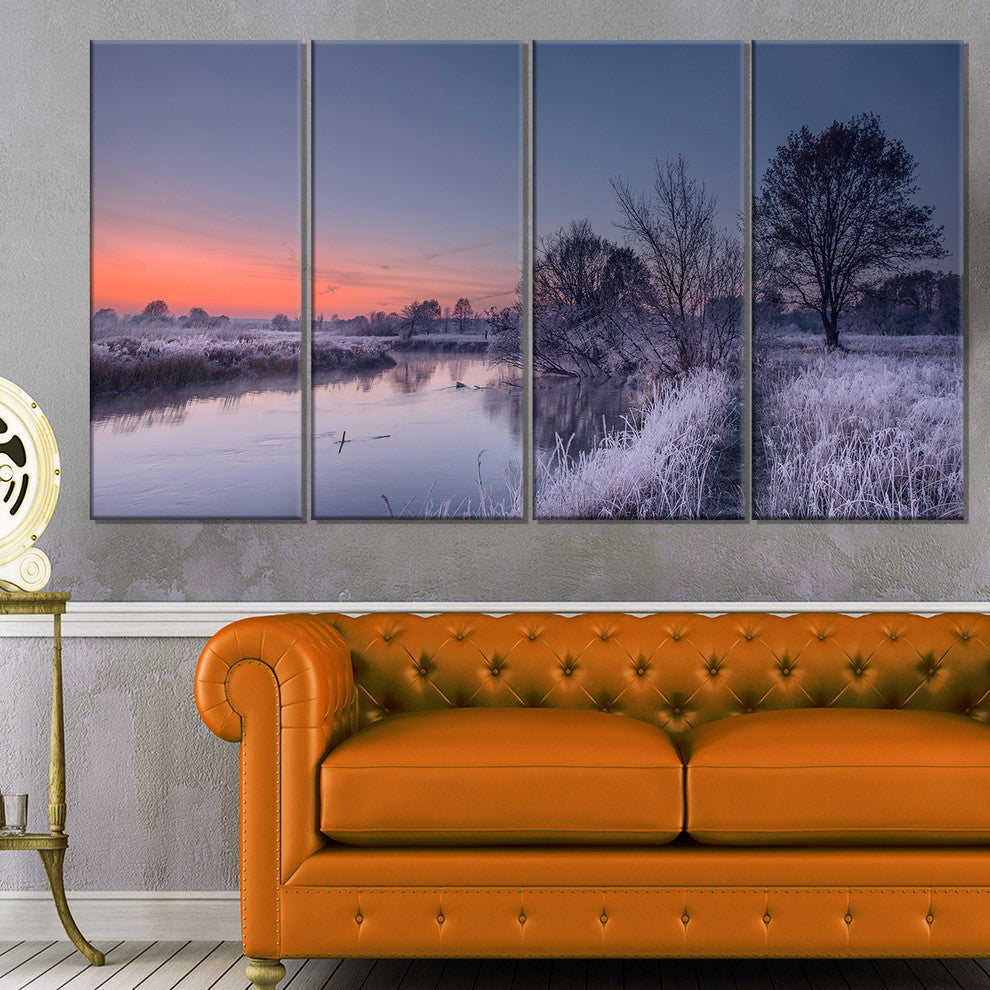 "Frosty Fall Morning Panorama" Landscape Print Wall Artwork, 4 Panels, 48"x28"