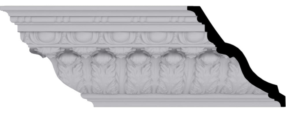 8 1/4"H x 8"P x 11 1/2"F x 96"L, Acanthus Leaf with Bead & Barrel Crown Moulding