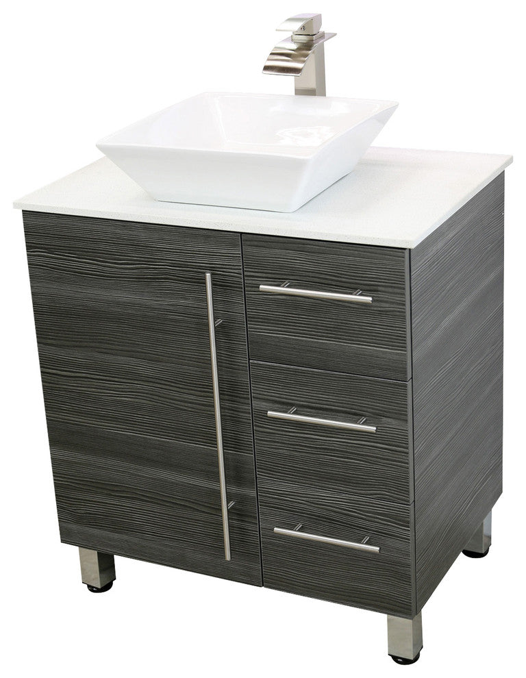 Windbay 30" Free Standing Vanity, Dark Grey, White Stone Countertop
