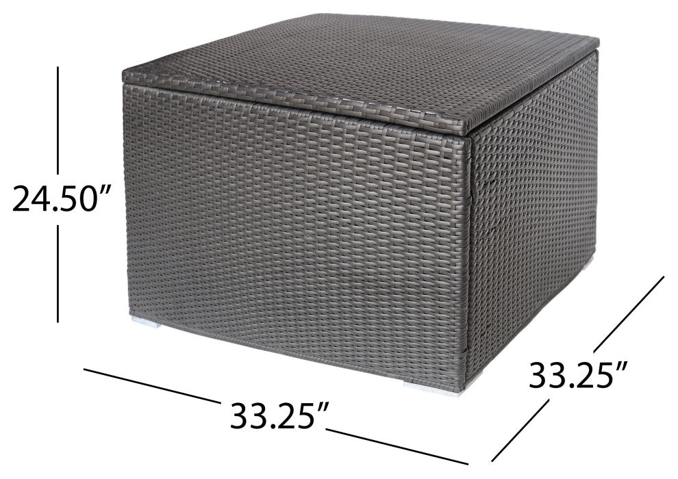 GDF Studio Sampa Outdoor Wicker Storage Ottoman, Gray