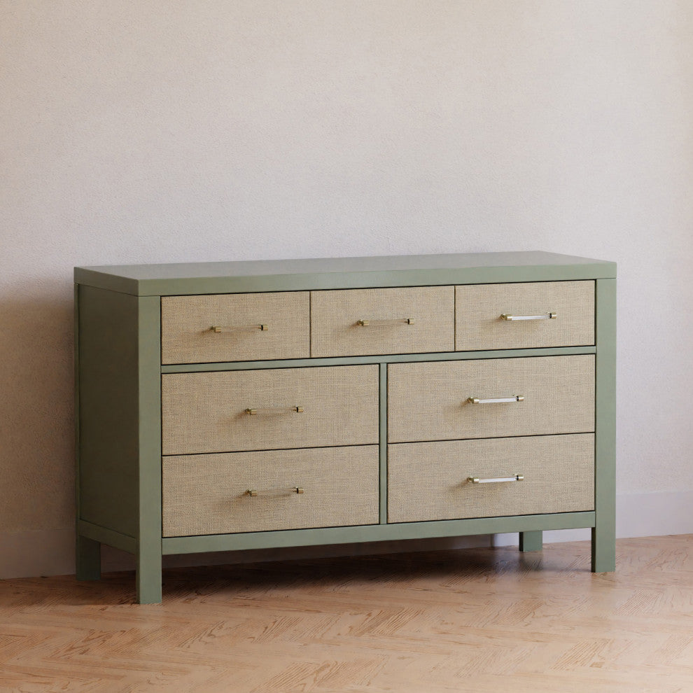 Eloise 7-Drawer Assembled Dresser, French Sage and Performance Sand Eco-Weave
