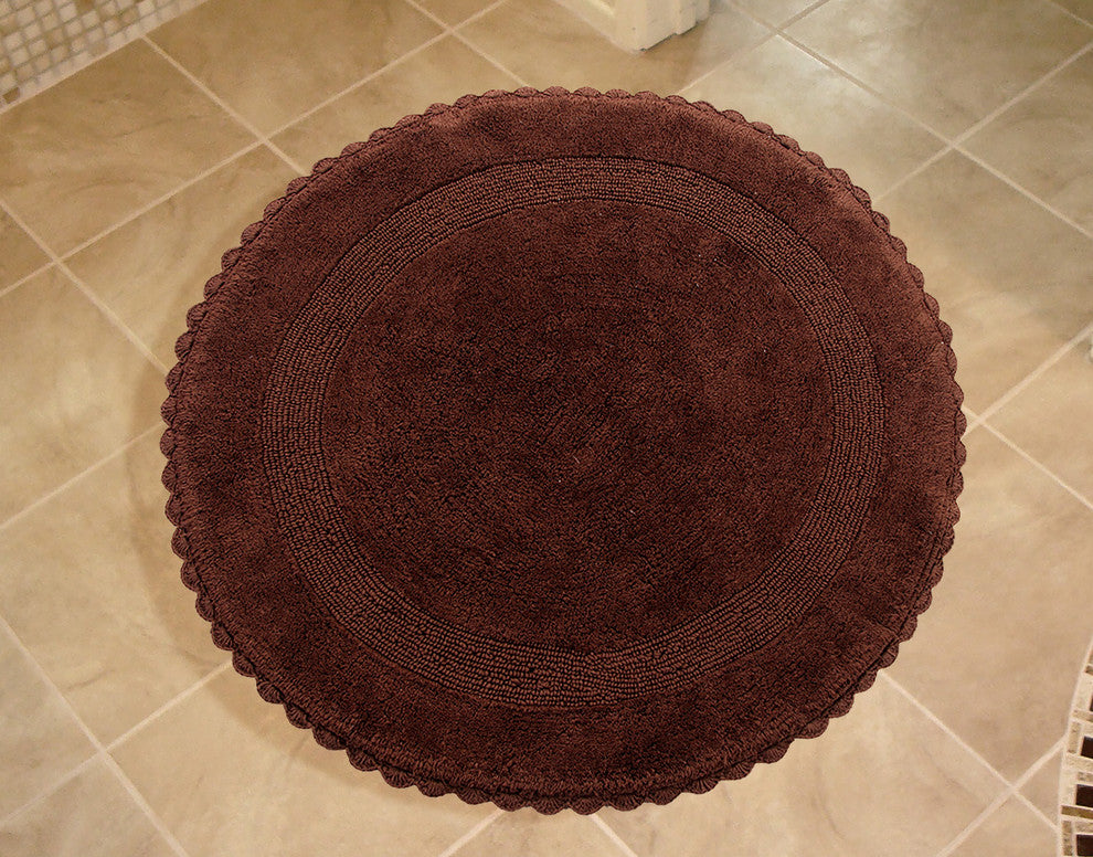 Saffron Fabs Bath Rug 36" Reversible Hand Knit Crochet Lace Border, Chocolate