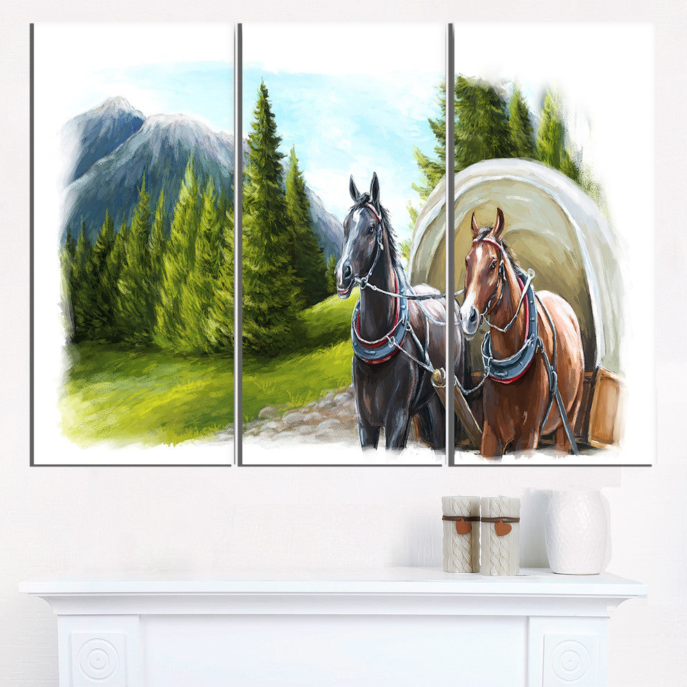 "Road in Mountains With Horses" Metal Wall Art, 3 Panels, 36"x28"
