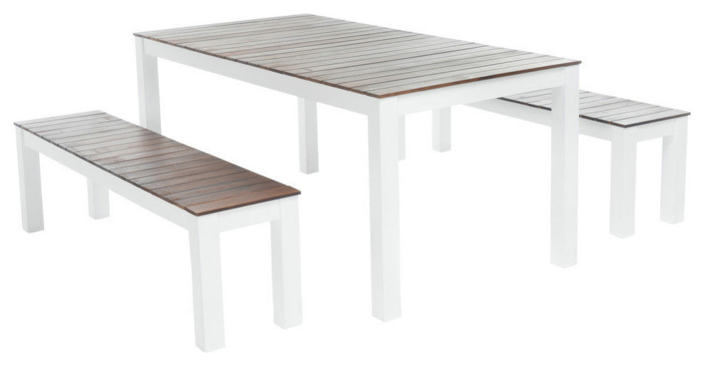 GDF Studio Bali Outdoor 3 Piece Acacia Wood Picnic Dining Set with Benches