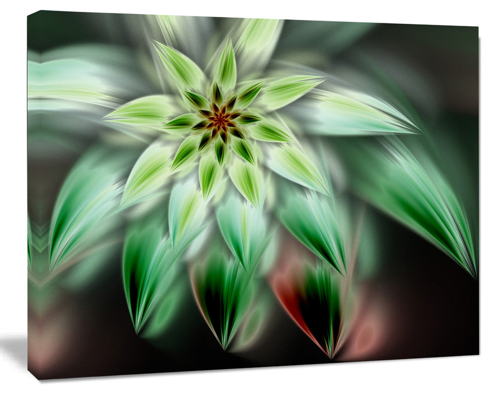 Green Flower Fractal Artwork, Floral Canvas Art Print, 20"x12"