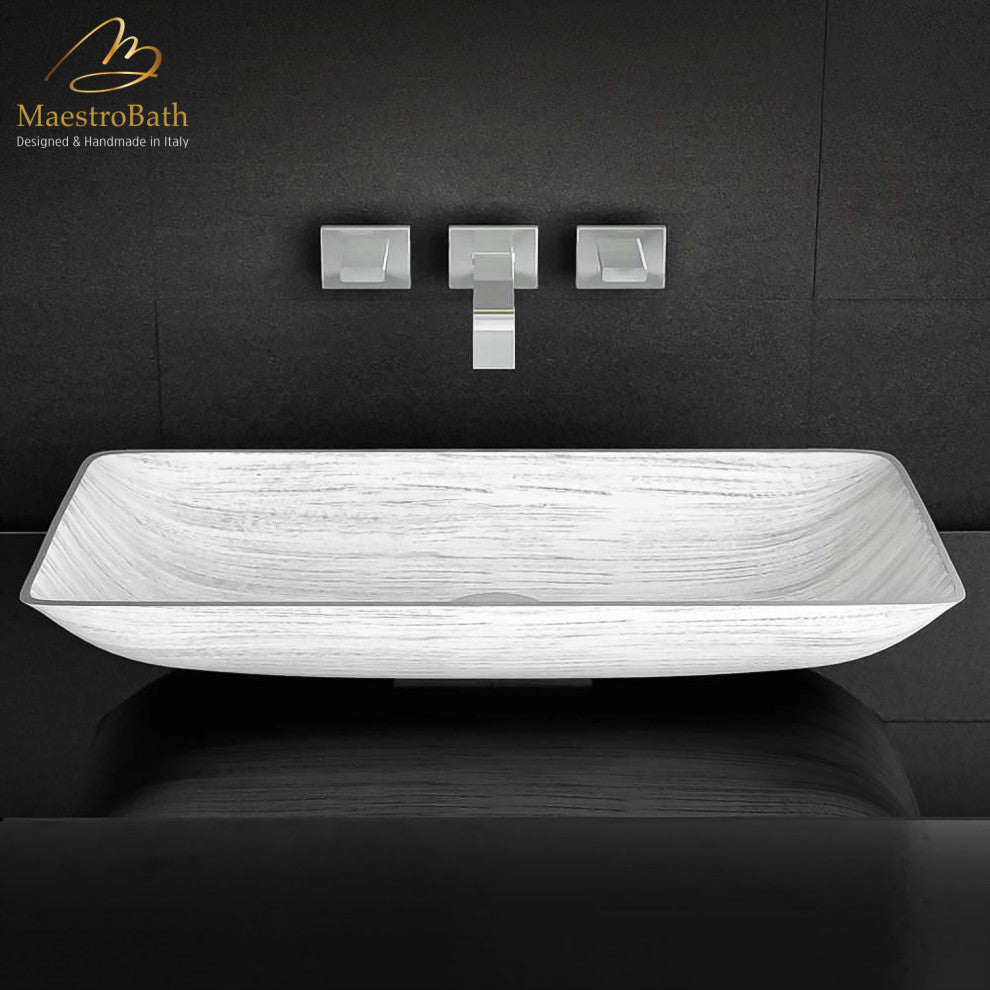 Alumix Nek Rectangular Vessel Sink, White and Silver