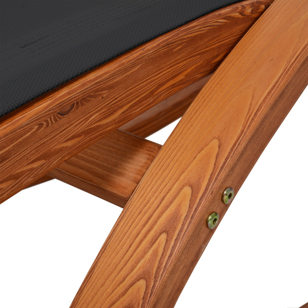 Outdoor Cedar Wood Patio Lounge Chair, Textilene Fabric, Black