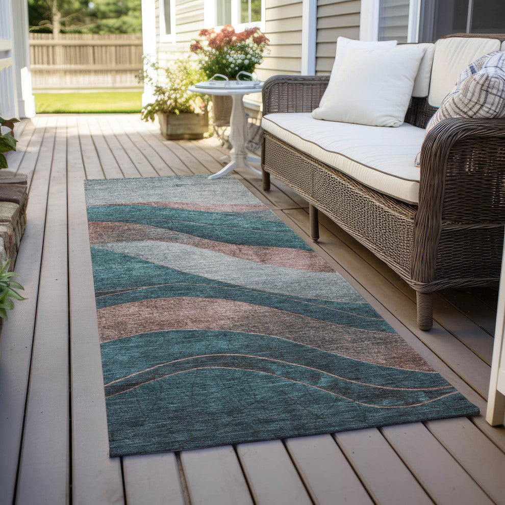 Machine Washable Indoor/Outdoor Chantille ACN1892 Teal 2'3" x 7'6" Runner Rug
