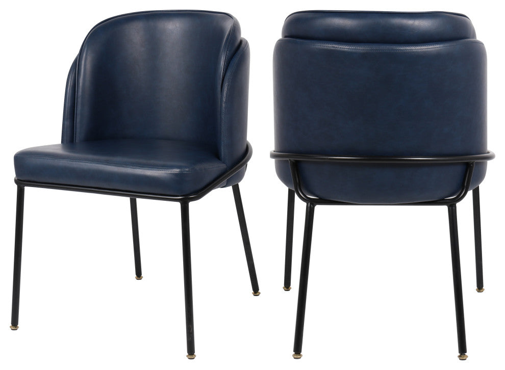 Jagger Vegan Leather Upholstered Dining Chair, Set of 2, Navy, Matte Black Finish