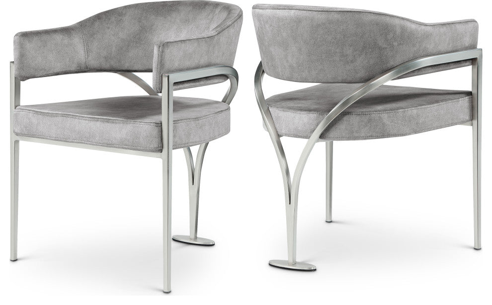 Madelyn Upholstered Dining Chair, Set of 2, Gray, Velvet, Silver Finish