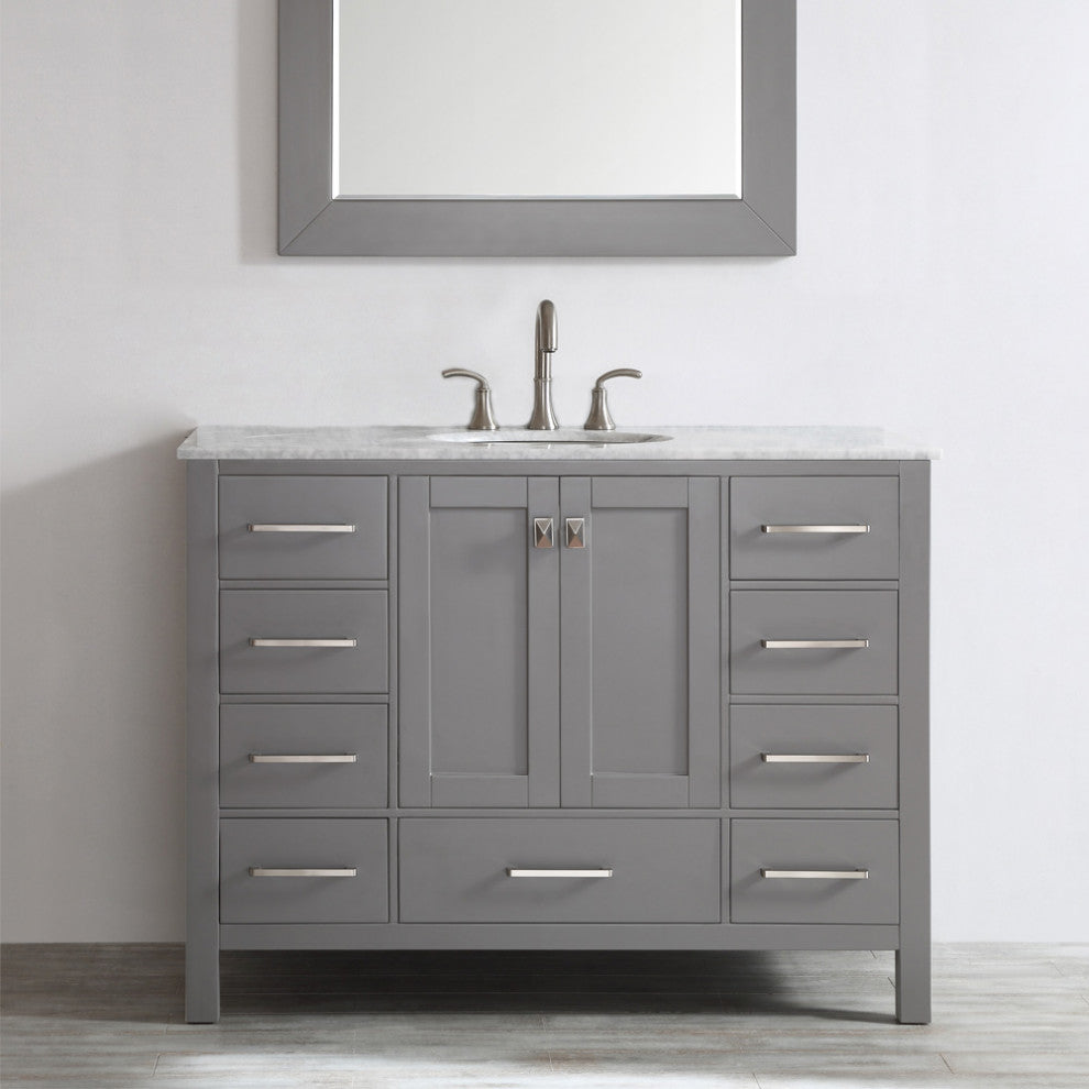 Gela 48" Single Vanity in Grey with Carrara White Marble Countertop With Mirror